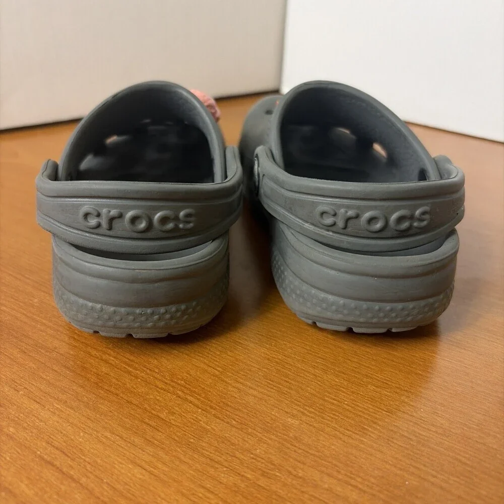 Croc Unisex Little Kids Clogs Size 8 Grey With Fast Food Jibbitz